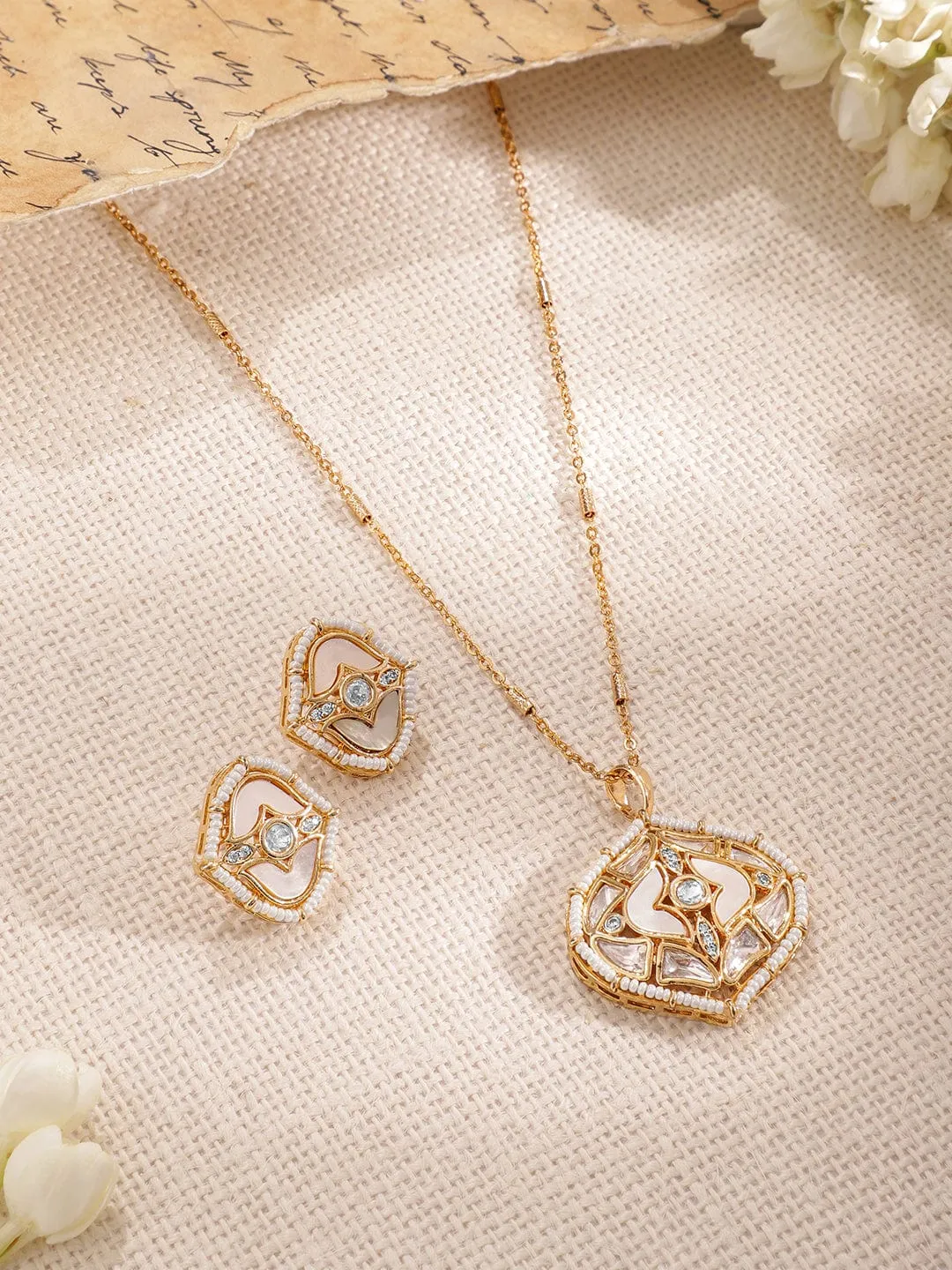 Gold-Plated CZ-Studded Necklace Set