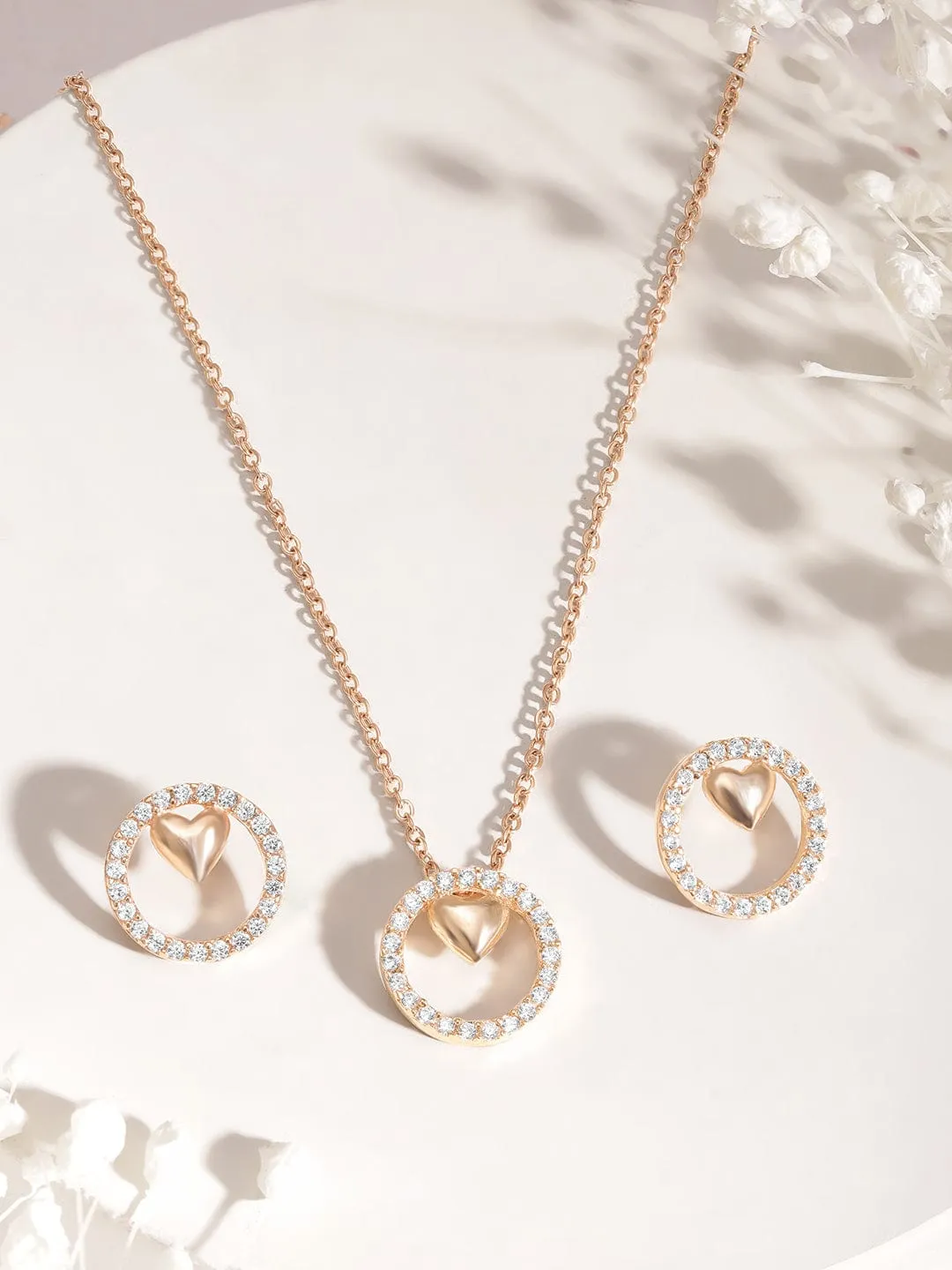 Gold-Plated CZ-Studded Pendant Set