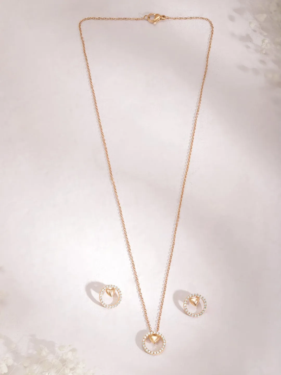 Gold-Plated CZ-Studded Pendant Set