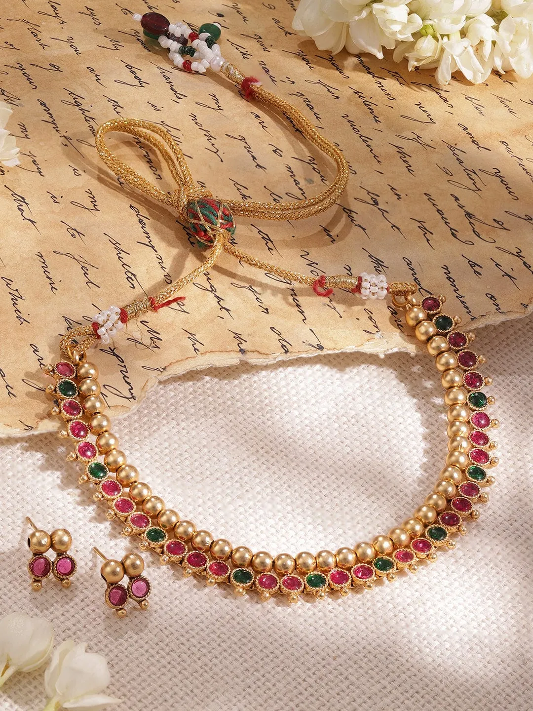 Gold-Plated Stone-Studded Necklace Set