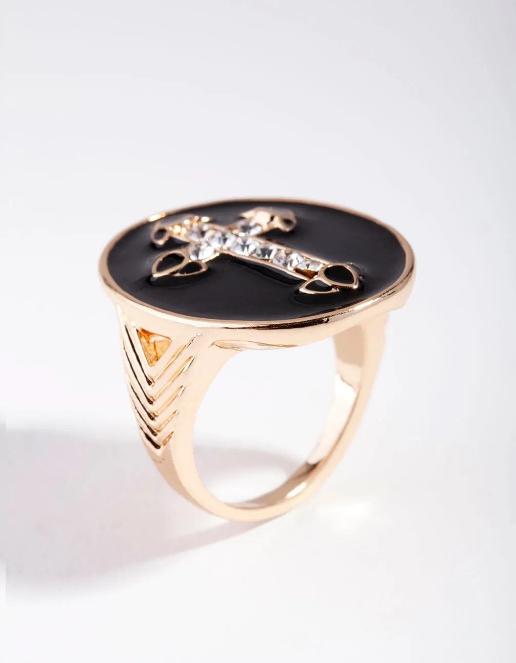 Gold Shield Cross Ring