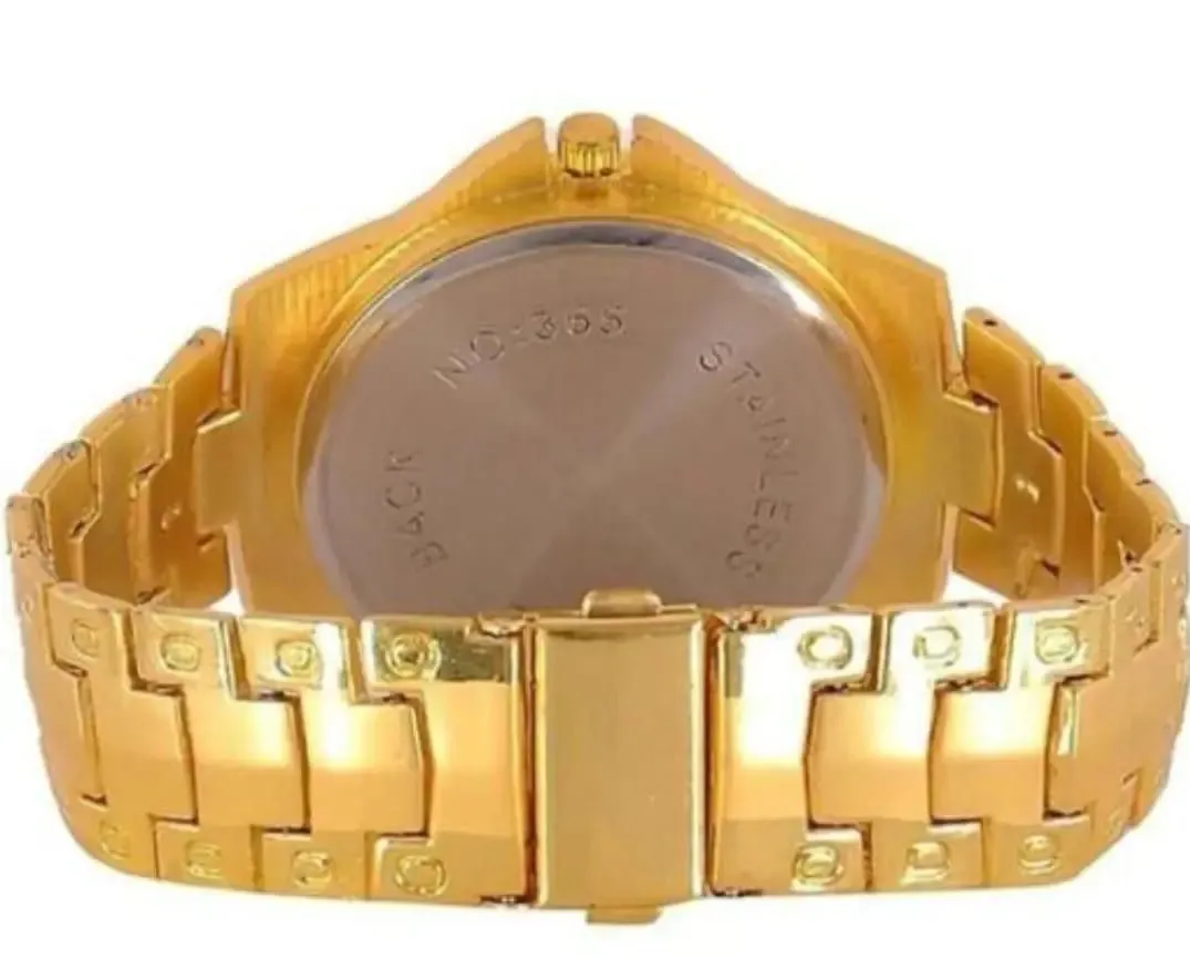 Golden Stone Studded Wrist Watch For Boys & Men