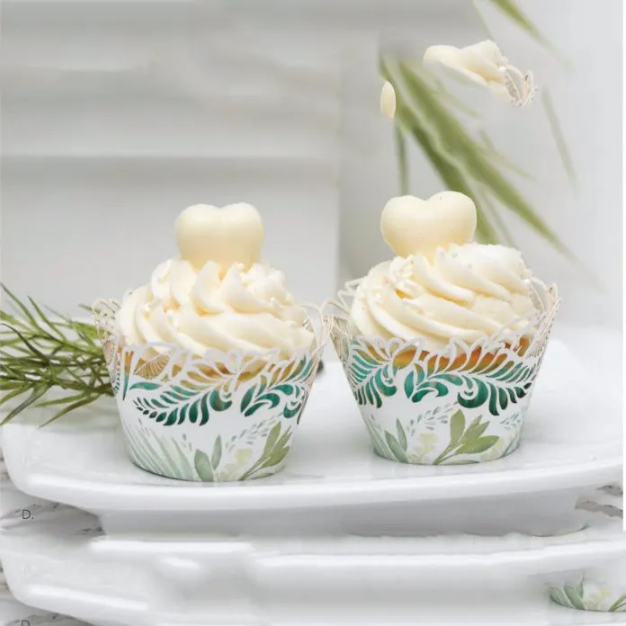 Green Leaf Die Cut Garden Party Paper Cupcake Wraps