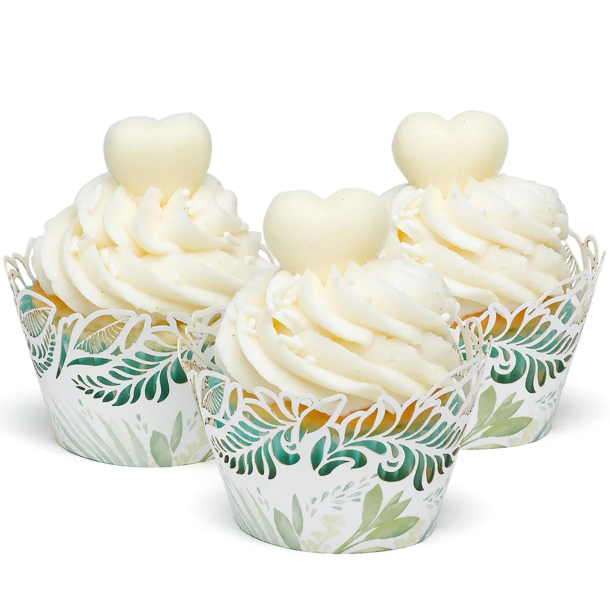 Green Leaf Die Cut Garden Party Paper Cupcake Wraps