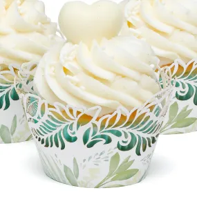 Green Leaf Die Cut Garden Party Paper Cupcake Wraps