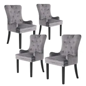 Grey Velvet Upholstery Dining Chairs Set of 4, Rubberwood Legs - La Bella