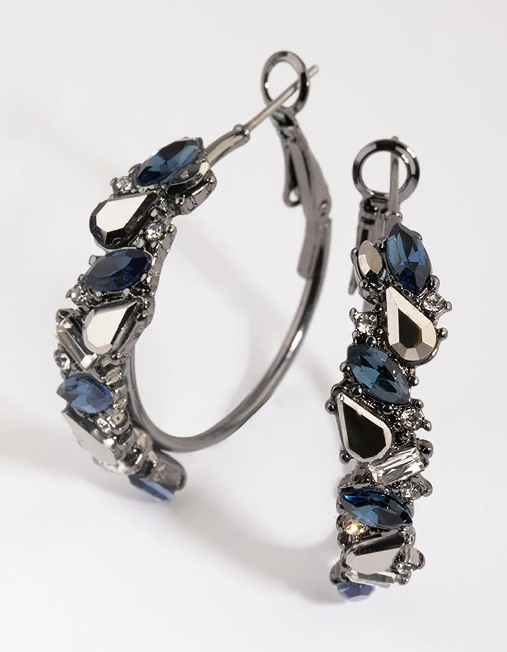 Gunmetal Diamante Cluster Hoop Earrings