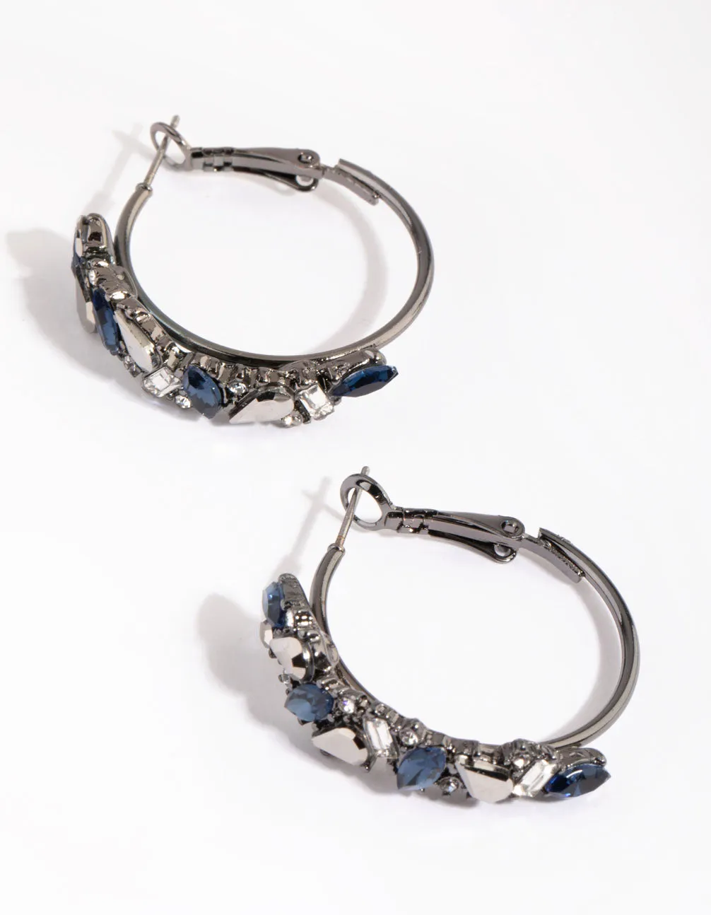 Gunmetal Diamante Cluster Hoop Earrings