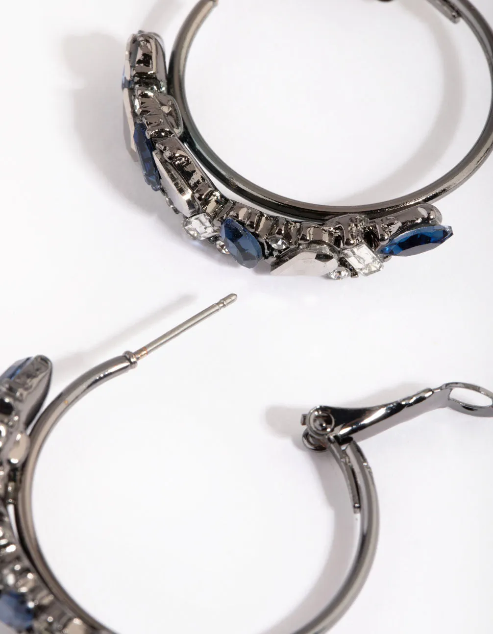 Gunmetal Diamante Cluster Hoop Earrings