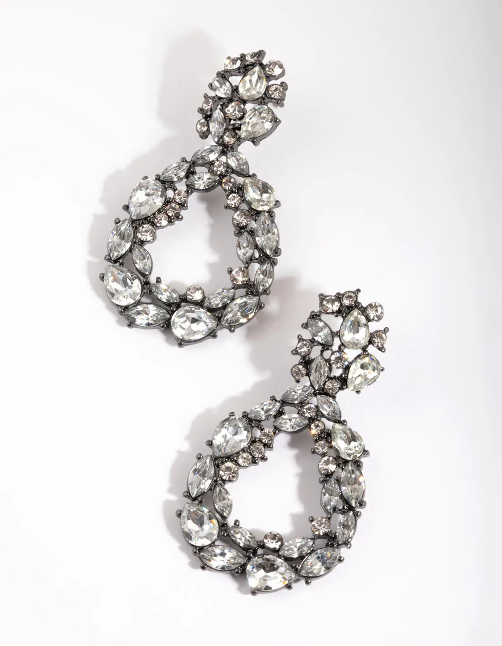 Gunmetal Diamante Teardrop Earrings