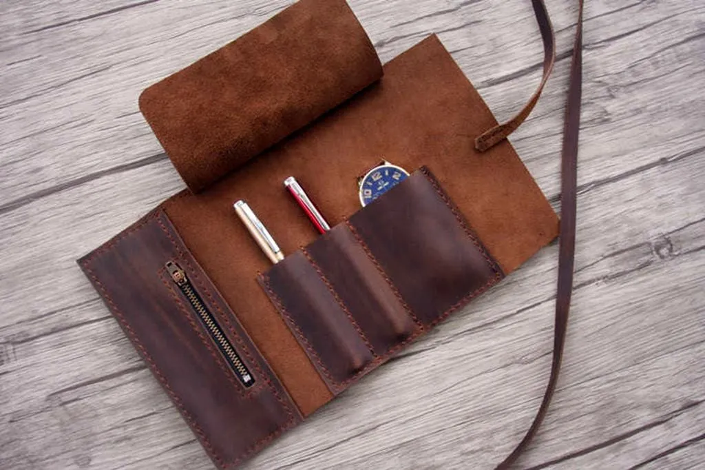 Handcrafted Leather Pen Pencil Holder Sleeve Case