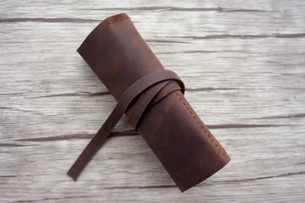 Handcrafted Leather Pen Pencil Holder Sleeve Case