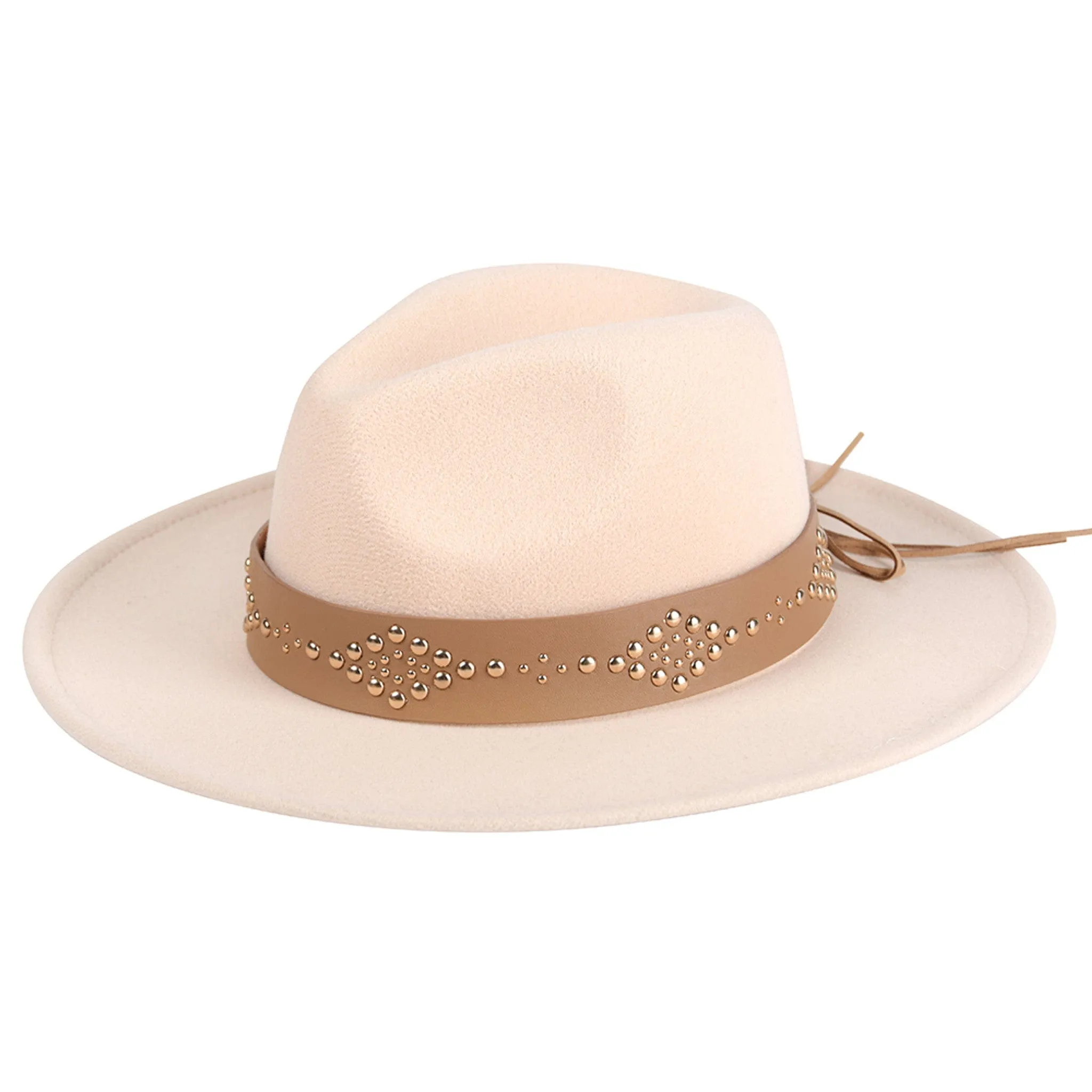 HAT2194 Glinda Grommet Trim Wide Brim Fedora