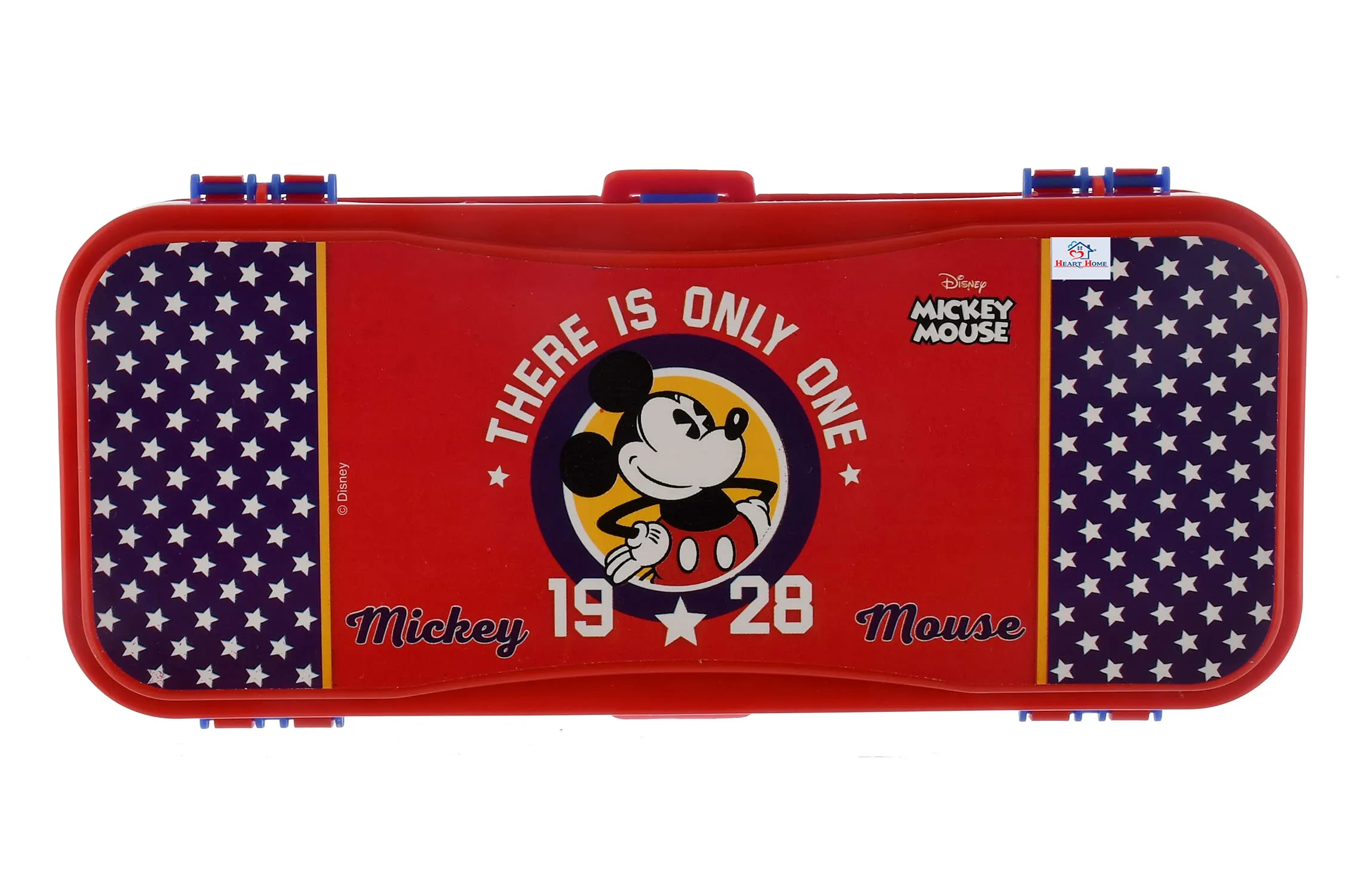 Heart Home Mickey Mouse Printed Double Sided Plastic Pencil Box, Pencil Case For School Supplies (Red)