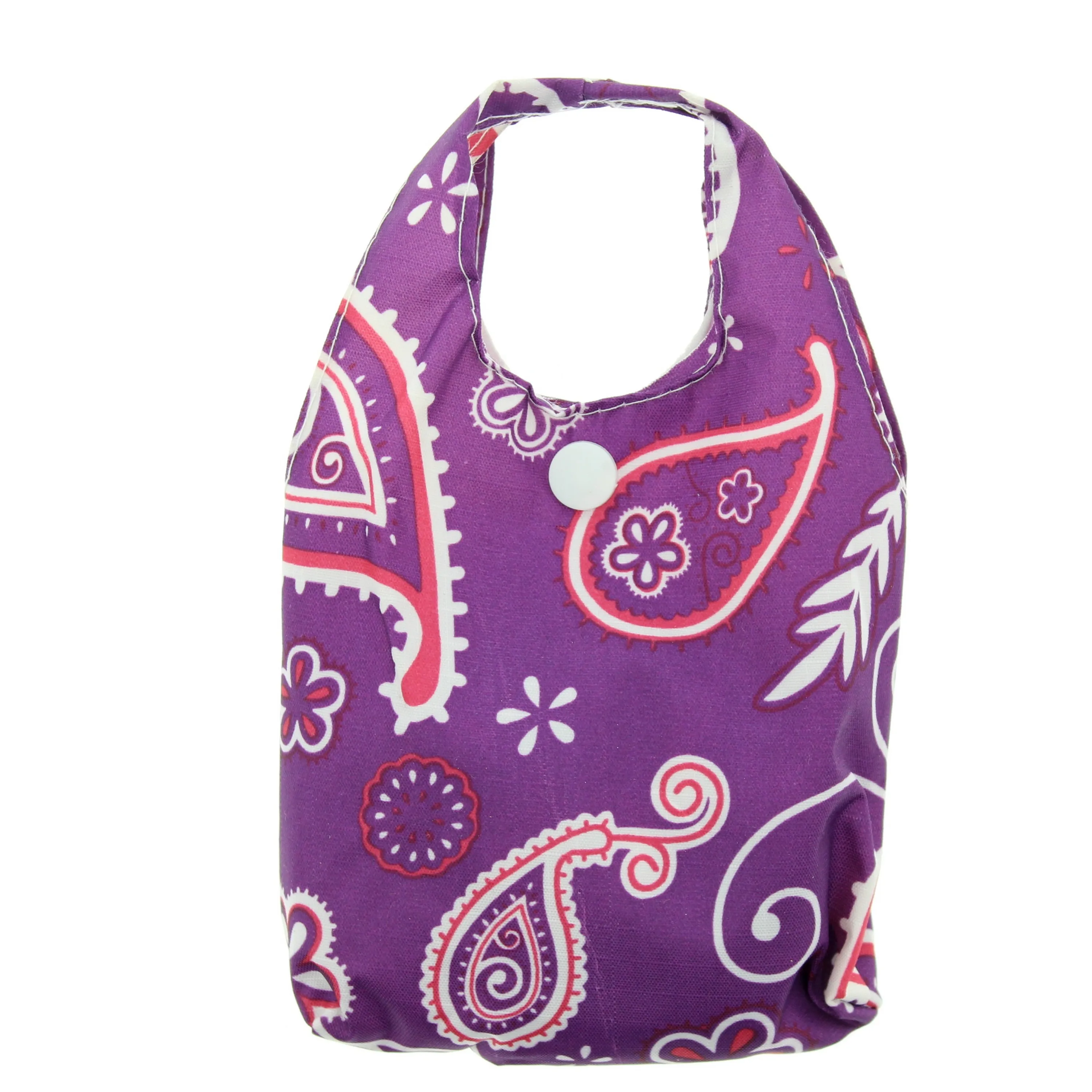 Heavy Duty Floral & Paisley Print Violet Shopping Bag in Pocket Pouch