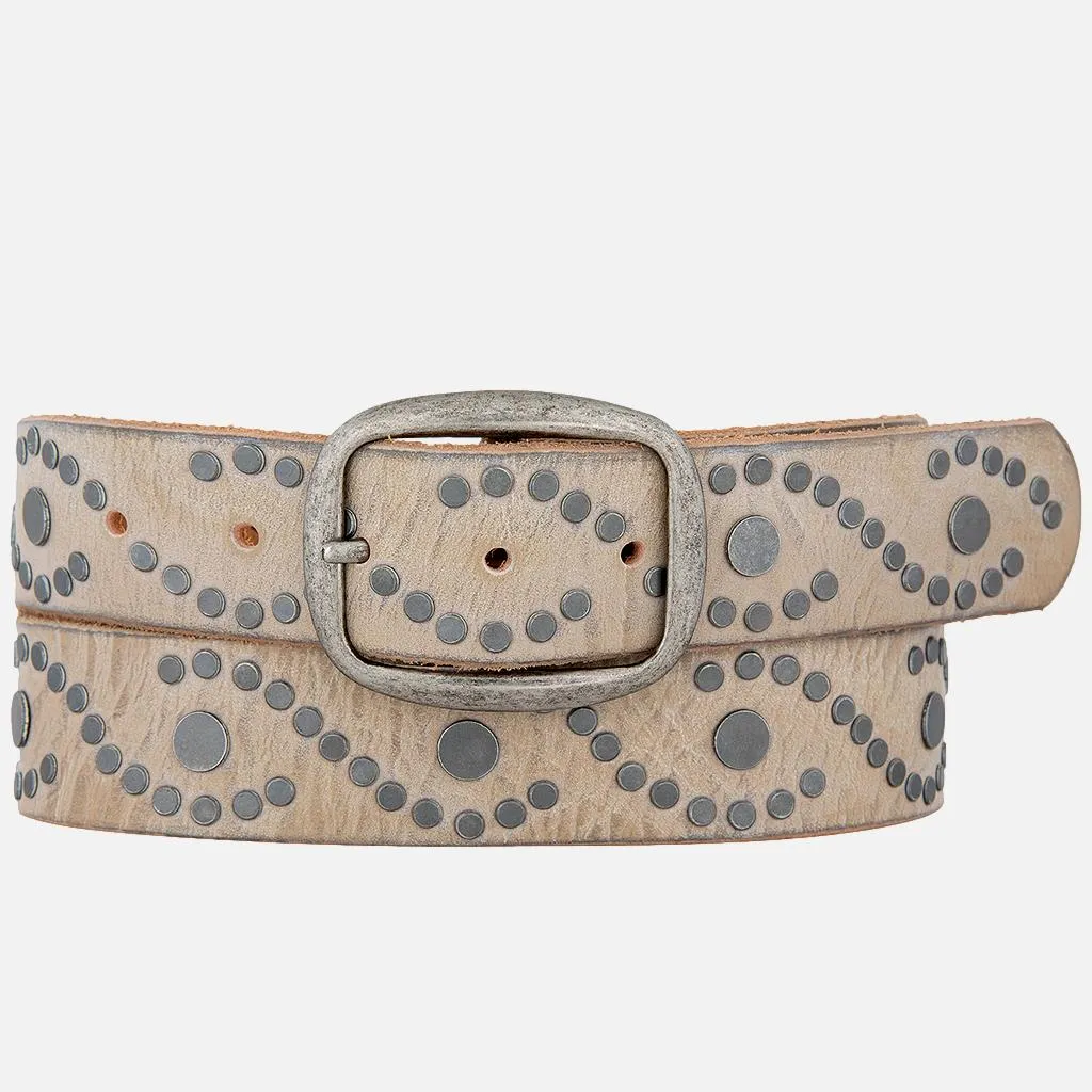 Irena | Women's Studded Leather Belt | Antique Silver Studs