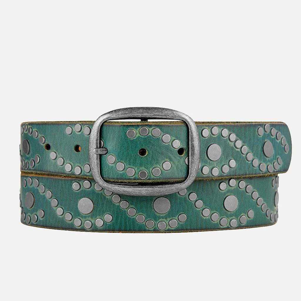 Irena | Women's Studded Leather Belt | Antique Silver Studs