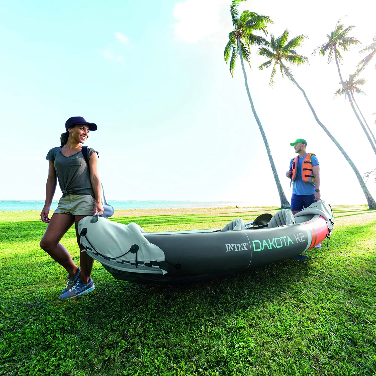 K2 2-Person Heavy-Duty Inflatable Kayak with 86-Inch Oars and Air Pump