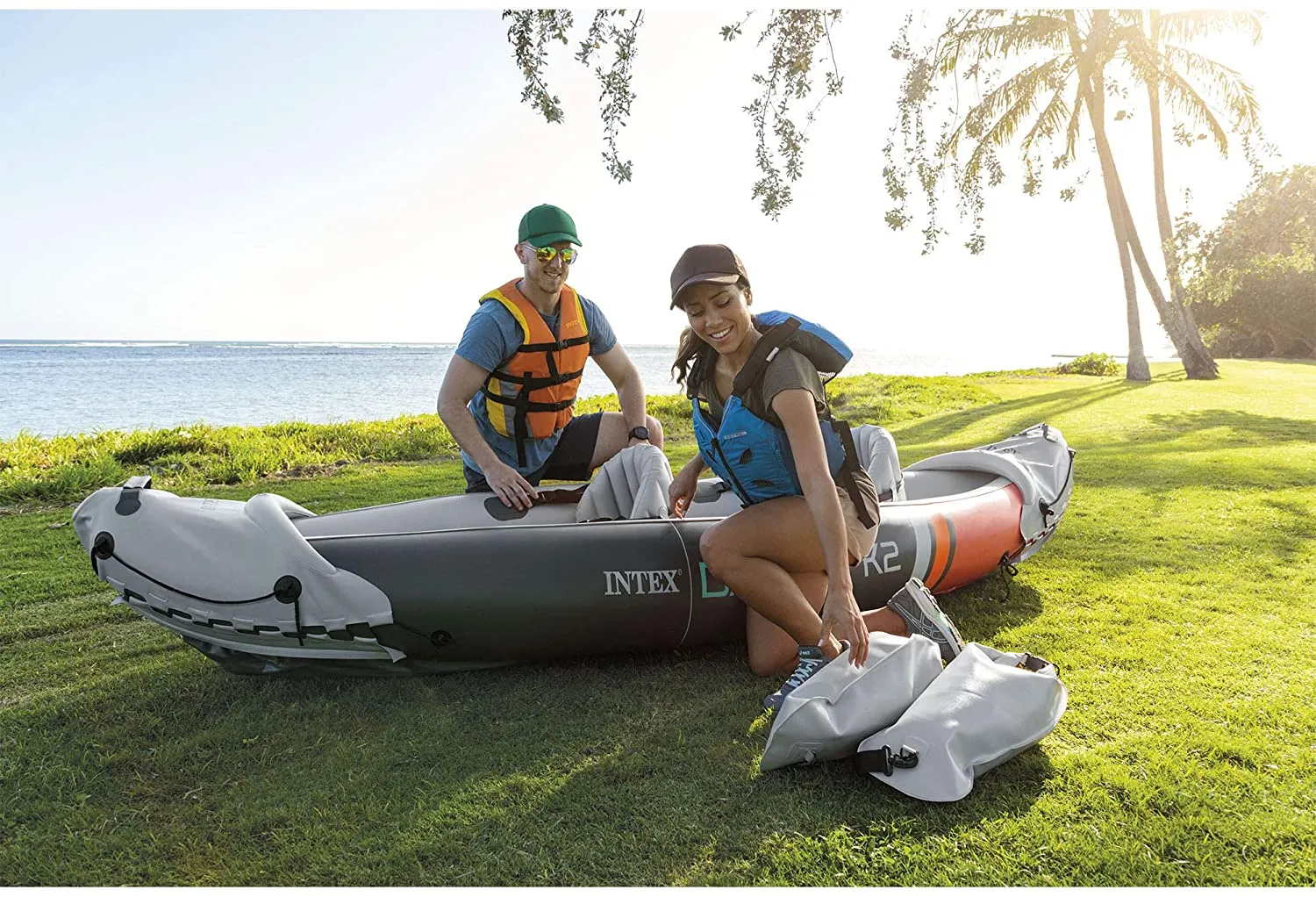 K2 2-Person Heavy-Duty Inflatable Kayak with 86-Inch Oars and Air Pump