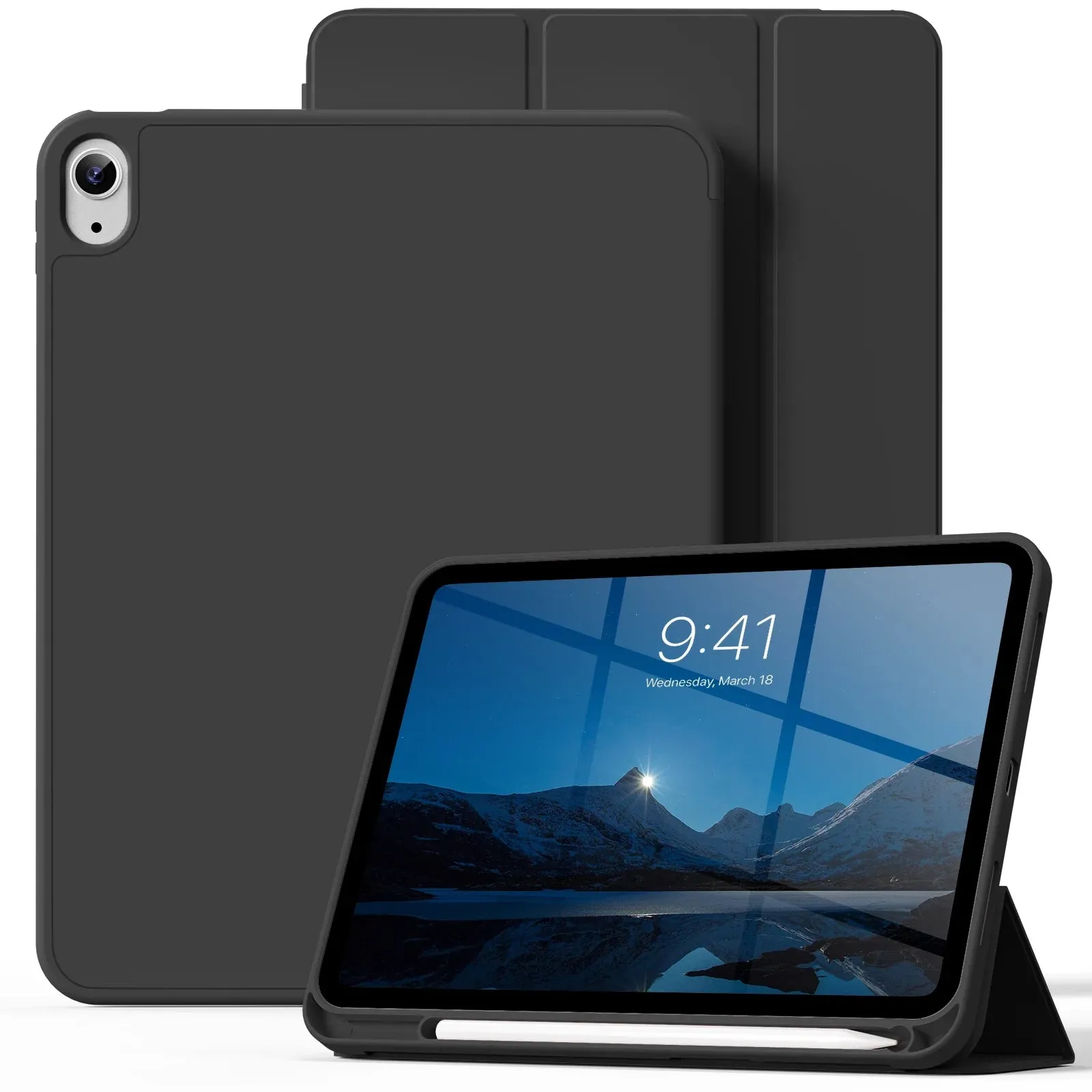 KenKe 10.9" iPad 10th Generation Case with Pencil Holder, Black