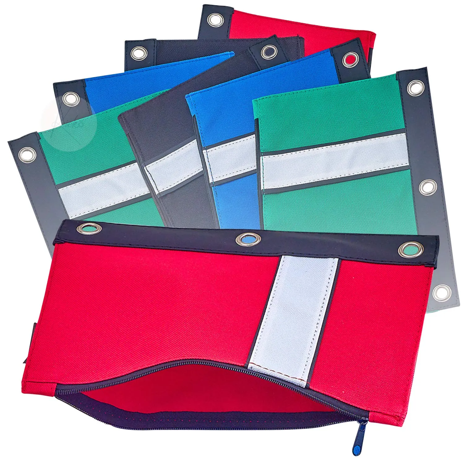 Kicko Pencil Case 3 Ring Pouch - Assorted Basic Colors Binder Pouch - 4 Pack Durable