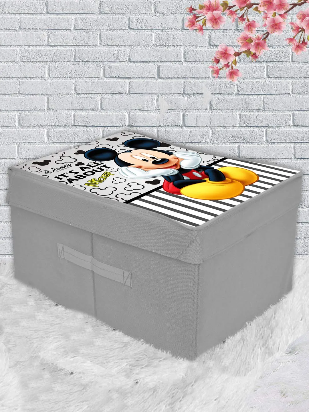 Kuber Industries Disney Mickey Print Non Woven 2 Pieces Fabric Foldable Cloth Storage Wardrobe Organiser Box with Lid, Extra Large (Grey)-KUBMART16315