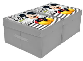 Kuber Industries Disney Mickey Print Non Woven 2 Pieces Fabric Foldable Cloth Storage Wardrobe Organiser Box with Lid, Extra Large (Grey)-KUBMART16315