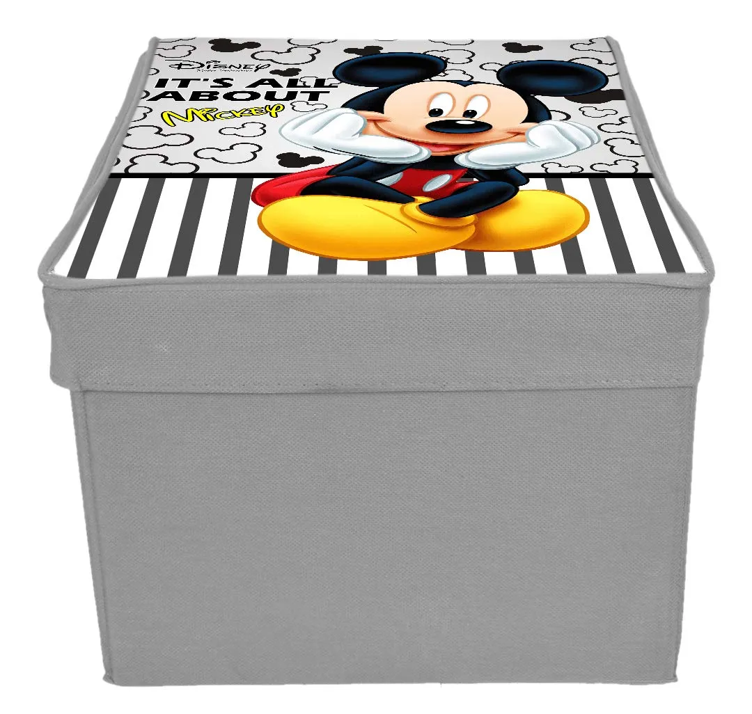 Kuber Industries Disney Mickey Print Non Woven 2 Pieces Fabric Foldable Cloth Storage Wardrobe Organiser Box with Lid, Extra Large (Grey)-KUBMART16315