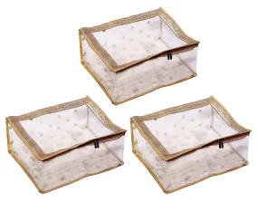 Kuber Industries Dot Printed 3 Piece Transparent PVC Saree Cover/Clothes/Storage Bag Organiser For Wardrobe (Gold)