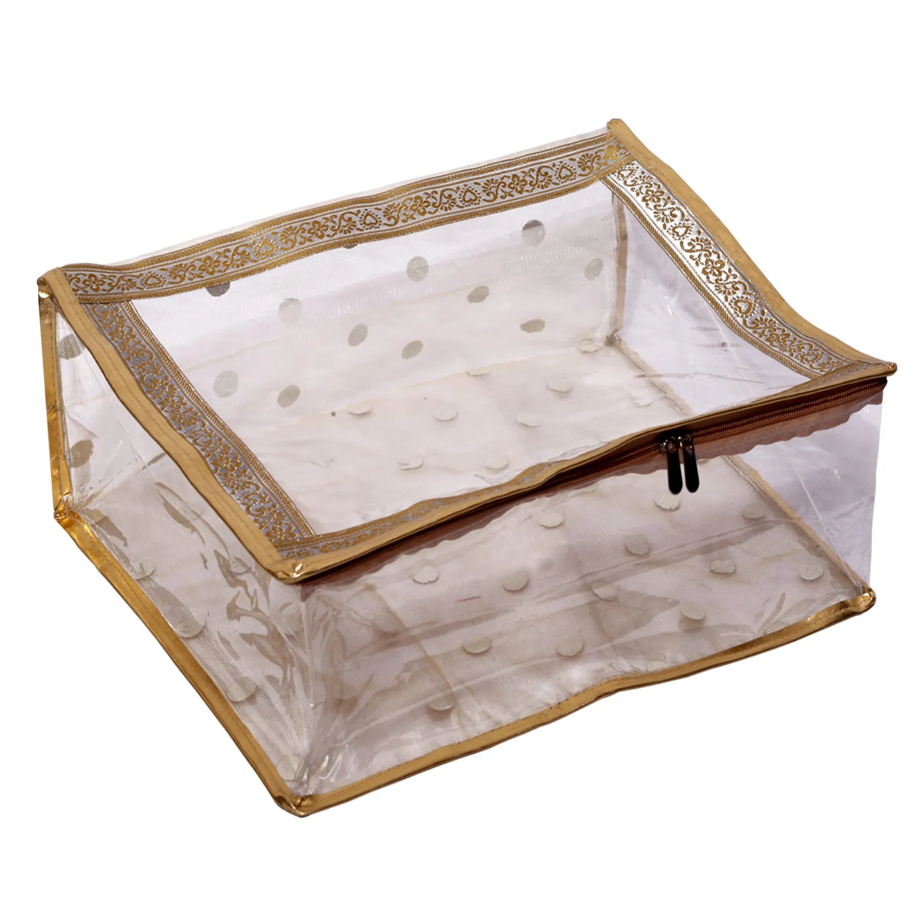 Kuber Industries Dot Printed 3 Piece Transparent PVC Saree Cover/Clothes/Storage Bag Organiser For Wardrobe (Gold)