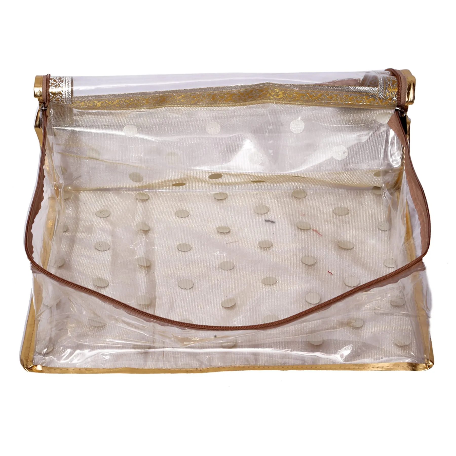 Kuber Industries Dot Printed 3 Piece Transparent PVC Saree Cover/Clothes/Storage Bag Organiser For Wardrobe (Gold)