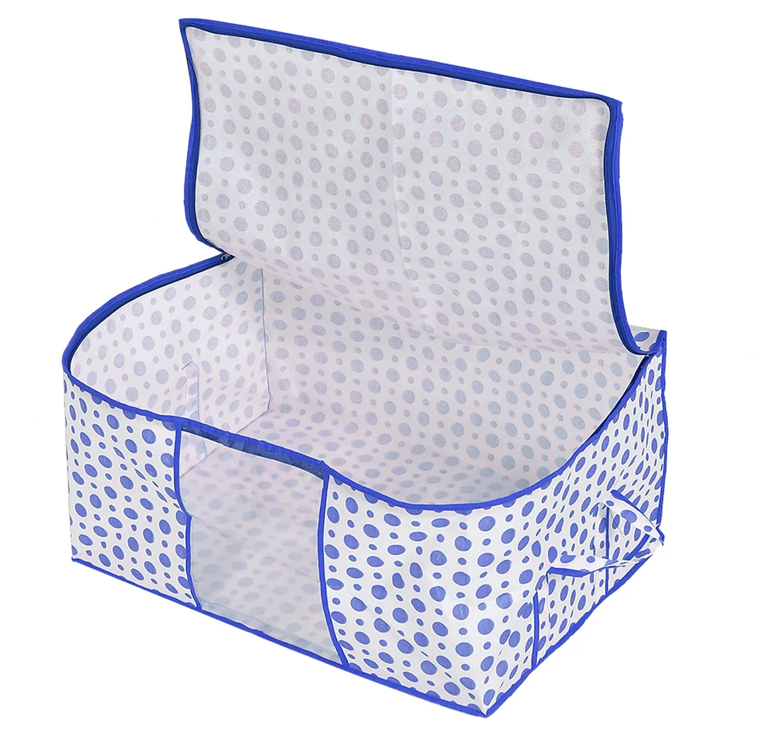 Kuber Industries Dot Printed Multiuses Non Woven Underbed/Storage Bag/Organizer With Transparent Window & Handle (Blue)-46KM0599