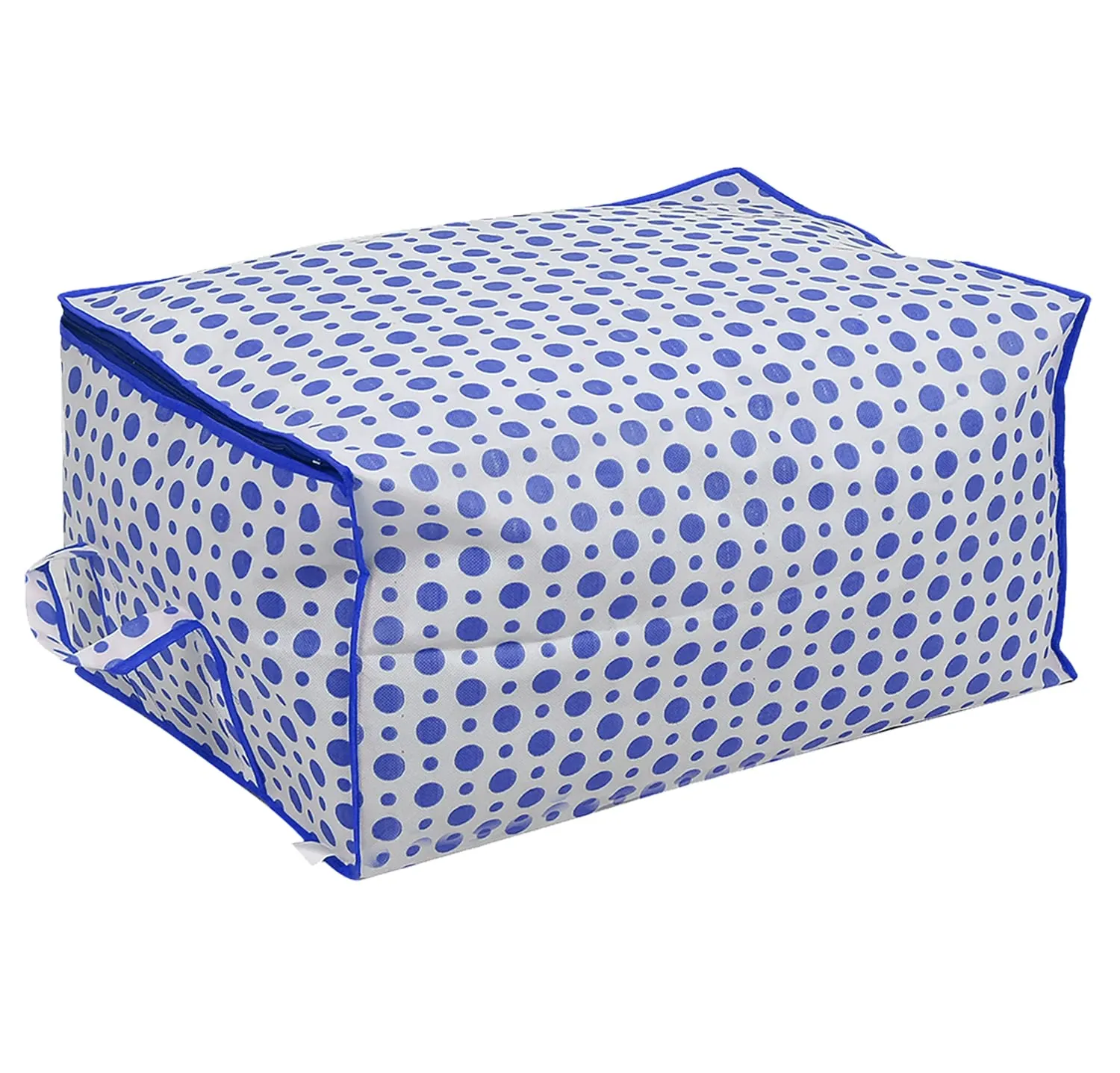 Kuber Industries Dot Printed Multiuses Non Woven Underbed/Storage Bag/Organizer With Transparent Window & Handle (Blue)-46KM0599