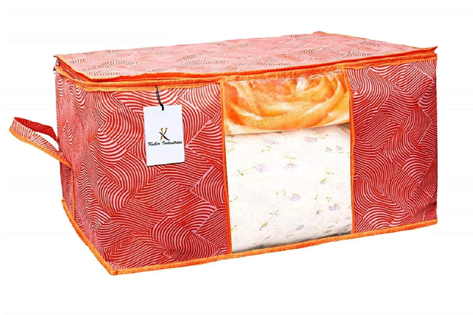 Kuber Industries Laheriya Printed Non Woven 4 Pieces Saree Cover and 4 Pieces Underbed Storage Bag, Cloth Organizer for Storage, Blanket Cover Combo Set (Orange) -CTKTC038698