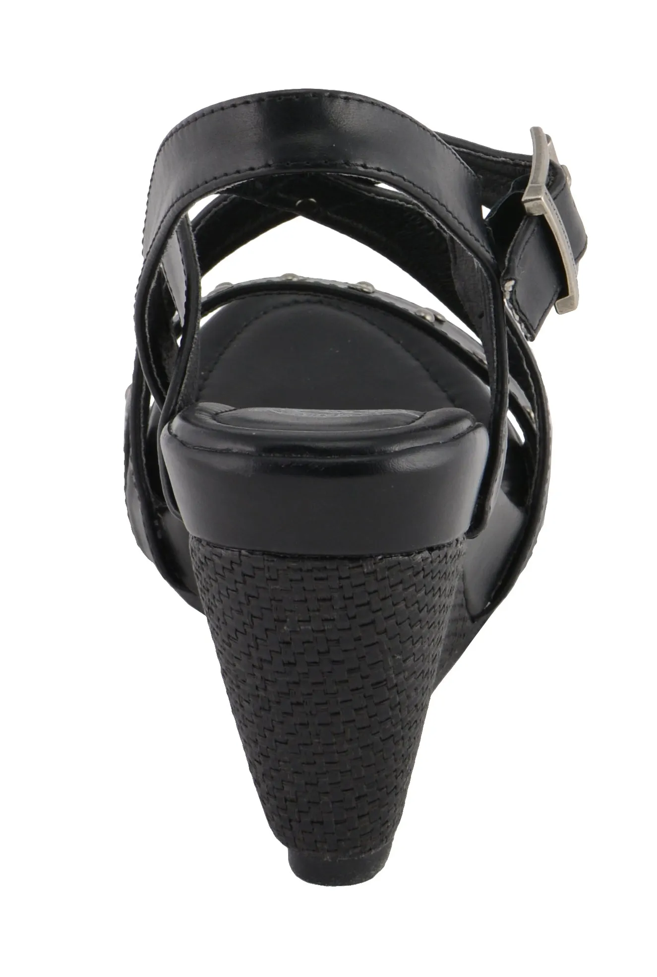 Ladies Triple Strap Studded Wedge Sandal