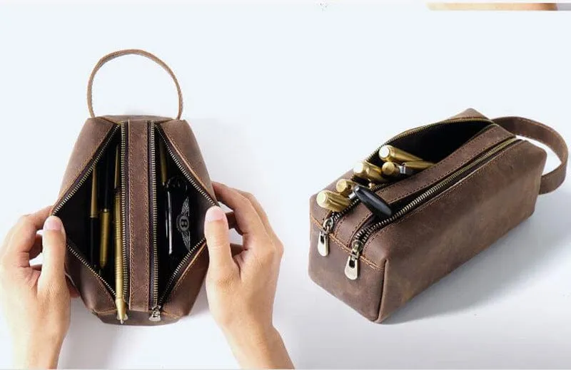 Large Leather Pencil Case Pen Bag