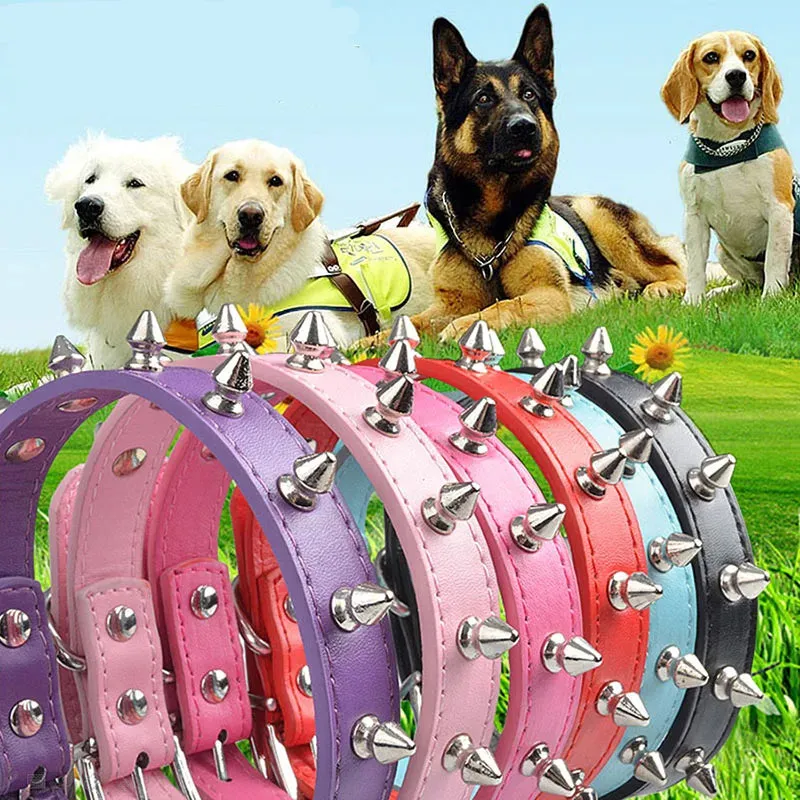 Leather Dog Cat Collar Spiked Studded Puppy Pet Necklace For Small Medium Large Dogs Cats Neck Strap Pet Products Accessories