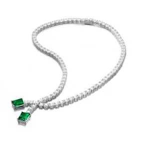 Louise Silver Tennis Chain Green Necklace