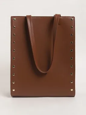 LOV Studded Chocolate Brown Tote Bag