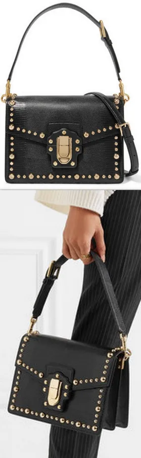 Lucia Studded Lizard-Effect Leather Shoulder Bag