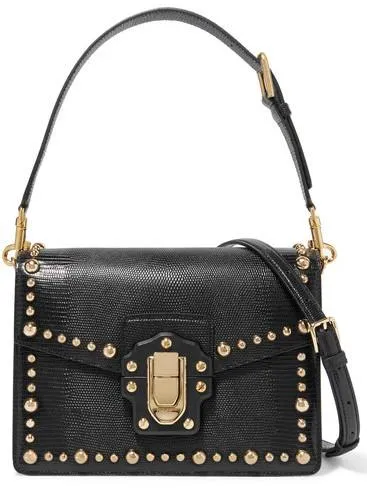 Lucia Studded Lizard-Effect Leather Shoulder Bag