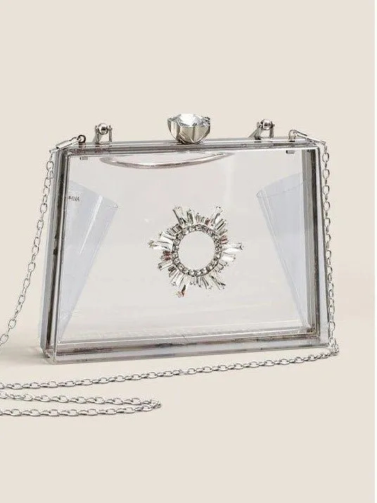 MAC082 Chain Crossbody Rhinestone Acrylic Transparent Evening Bag