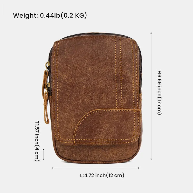 Men Genuine Leather Large Capacity Waist Bag Multifunctional Outdoor Retro 6.3 Inch Phone