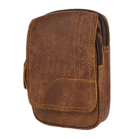 Men Genuine Leather Large Capacity Waist Bag Multifunctional Outdoor Retro 6.3 Inch Phone