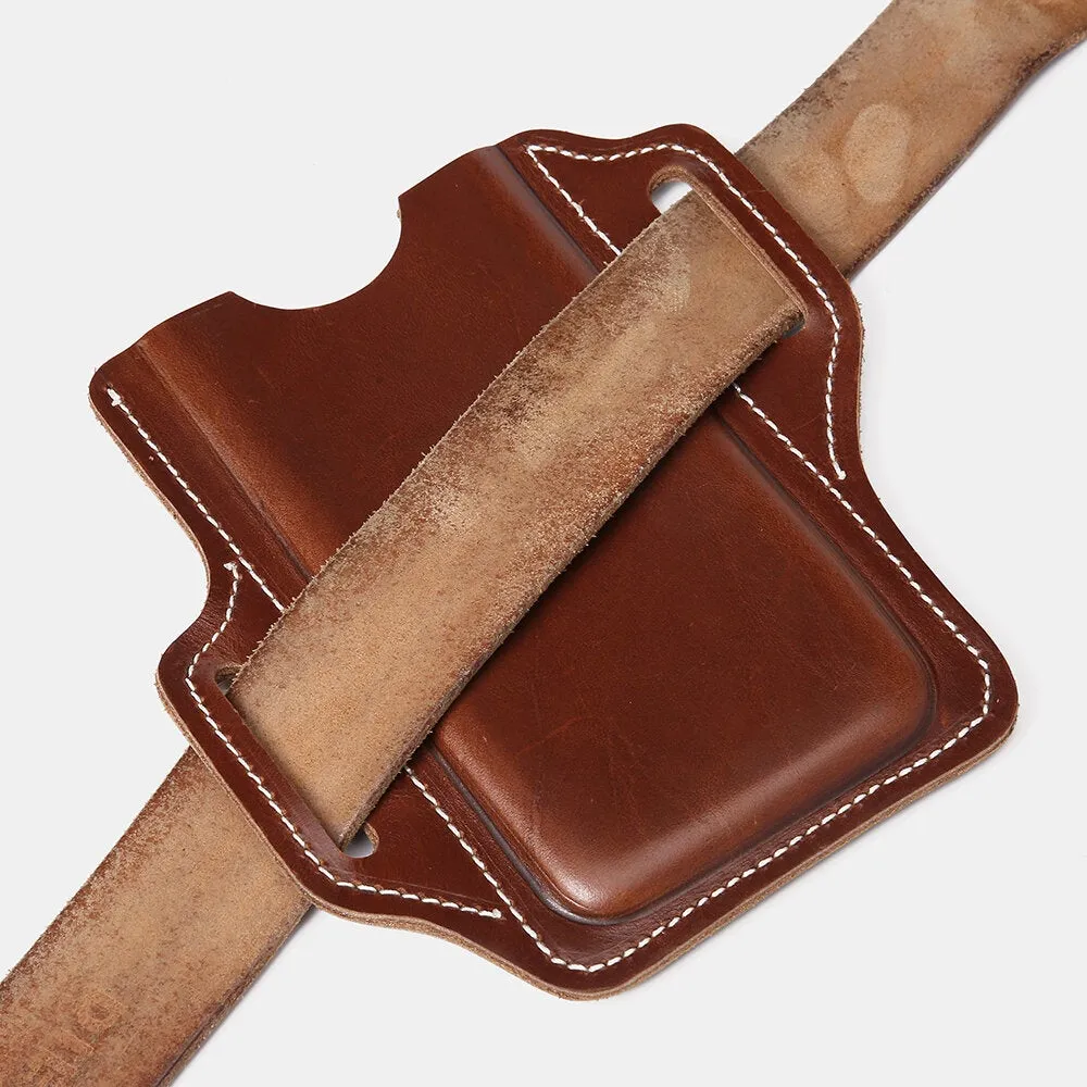 Men Genuine Leather Solid 6.3 Inch Phone Holder Waist Bag Belt