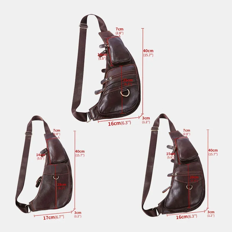 Men Soft Leather Multi-pocket Anti-theft Chest Bag Vintage Casual Waterproof Breathable Waist Bag Crossbody Shoulder Bags