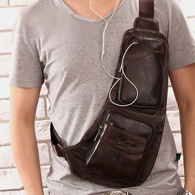 Men Soft Leather Multi-pocket Anti-theft Chest Bag Vintage Casual Waterproof Breathable Waist Bag Crossbody Shoulder Bags