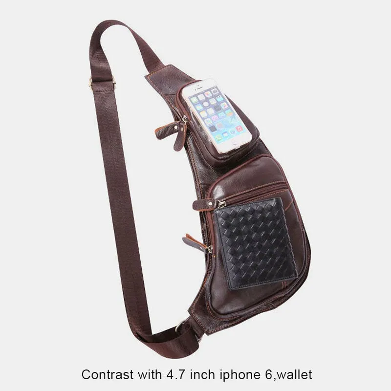 Men Soft Leather Multi-pocket Anti-theft Chest Bag Vintage Casual Waterproof Breathable Waist Bag Crossbody Shoulder Bags