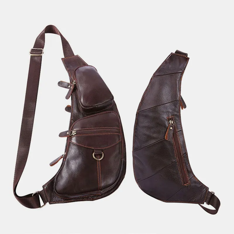 Men Soft Leather Multi-pocket Anti-theft Chest Bag Vintage Casual Waterproof Breathable Waist Bag Crossbody Shoulder Bags