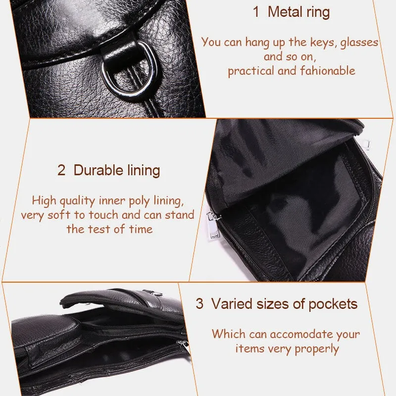 Men Soft Leather Multi-pocket Anti-theft Chest Bag Vintage Casual Waterproof Breathable Waist Bag Crossbody Shoulder Bags